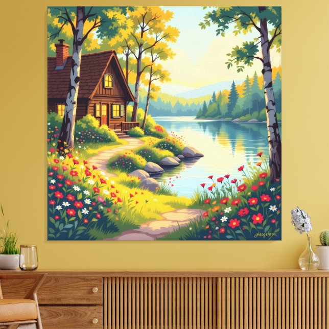 Impressão Em Tela Idyllisches Haus am See im Wald  (Insitu(Sala de estar))