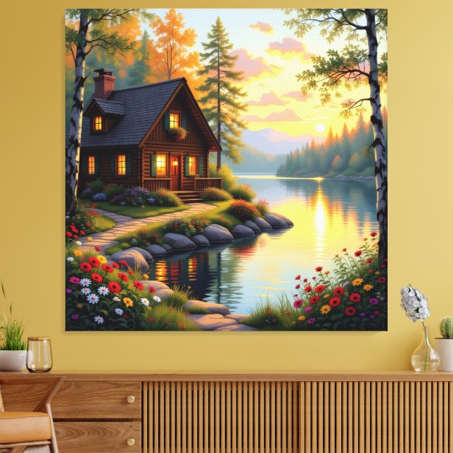 Impressão Em Tela Idyllisches Haus am See im Wald  (Insitu(Sala de estar))