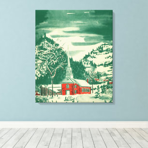 Impressão Em Tela Igreja de Natal Vintage, Paisagem de Neve no Inver