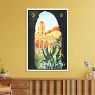 Impressão Em Tela Igreja Palermo na Itália, Arte de Poster de Viagem