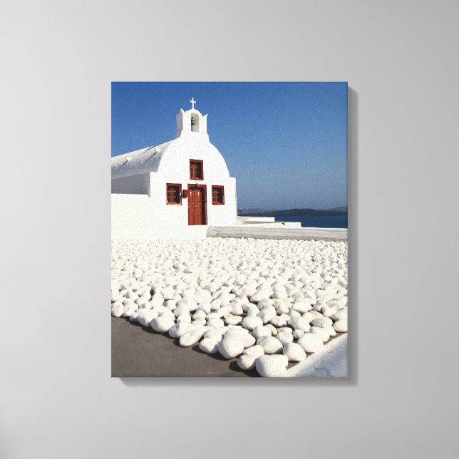 Impressão Em Tela Igreja Santorini com pedras brancas (Frente)