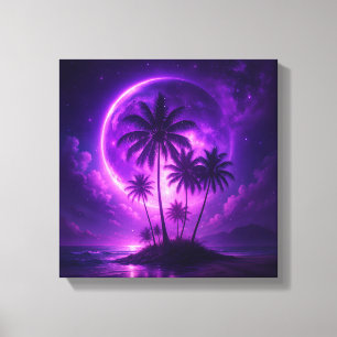 Impressão Em Tela Ilha da Lua Roxa Paisagem de Sonho
