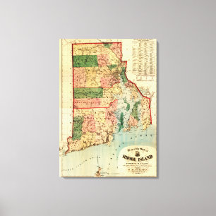 Impressão Em Tela Ilha de Rhode IslandPanoramic MapRhode