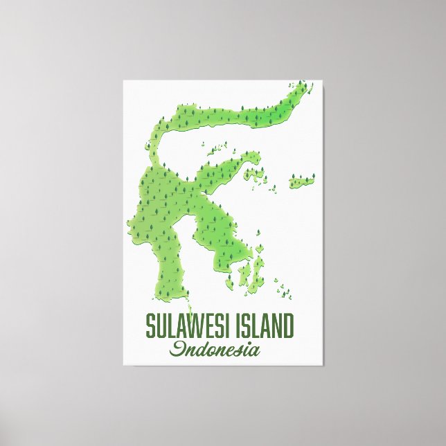Impressão Em Tela ilha de Sulawesi Indonésia mapa (Frente)