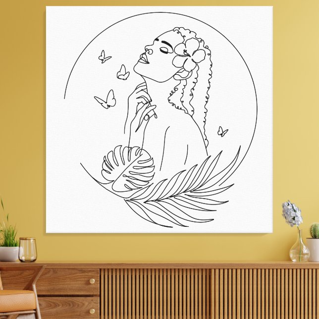 Impressão Em Tela Ilha Muse - Arte de Linha Feminina Tropical (Insitu(Sala de estar))