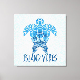 Impressão Em Tela Ilha Vibes Design de Tartaruga Tropical Sunset Sea