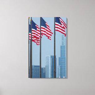 Impressão Em Tela Illinois, Chicago. Navy Pier, bandeiras dos EUA ha