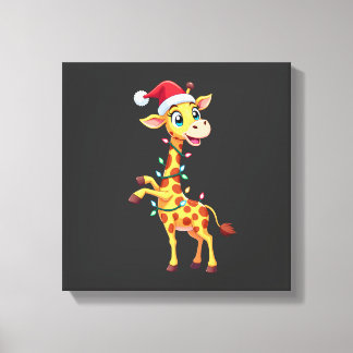 Impressão Em Tela Iluminação de Natal Girafa Divertido Papai Noel Gi