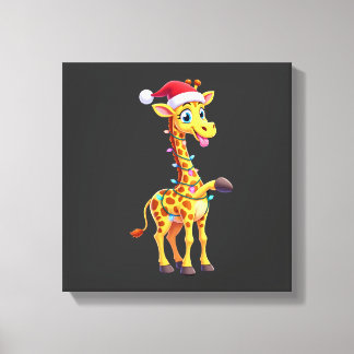Impressão Em Tela Iluminação de Natal Girafa Funny Santa Girafa Nata