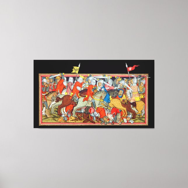 Impressão Em Tela Iluminação manuscrita única de batalha medieval (Frente)