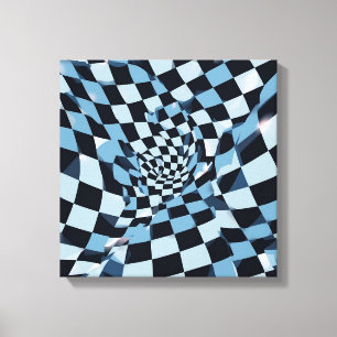 Impressão Em Tela Ilusão Óptica Abstrata Xadrez Azul