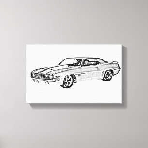 Impressão Em Tela Ilustração 1969 preto e branco de Camaro Z28