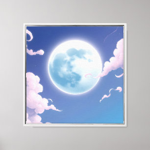 Impressão Em Tela Ilustração caprichosa e fofa da lua no céu noturno