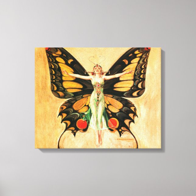Impressão Em Tela Ilustração da Mulher Voando Borboleta Flapper (Frente)