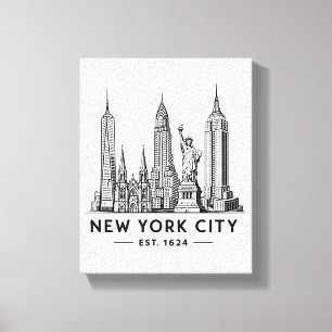 Impressão Em Tela Ilustração da Silhueta de Nova York com Estátua da