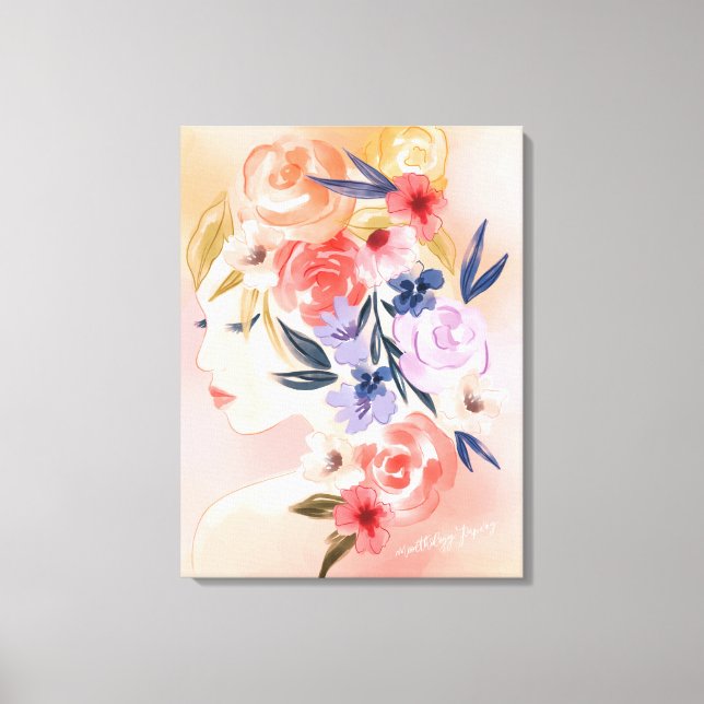 Impressão Em Tela Ilustração de Aquarela Botânica de Mulher Floral (Frente)