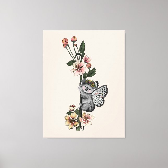Impressão Em Tela Ilustração De Aquarela De Beary Koala Botânica Cut (Frente)