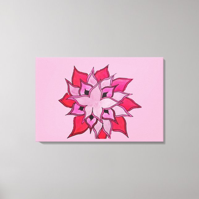Impressão Em Tela Ilustração de arte floral rosa e roxa (Frente)