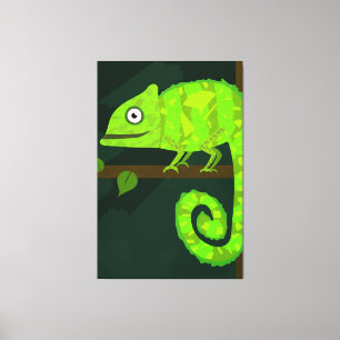 Impressão Em Tela Ilustração de Camaleão Verde Fofo Réptil Tropical