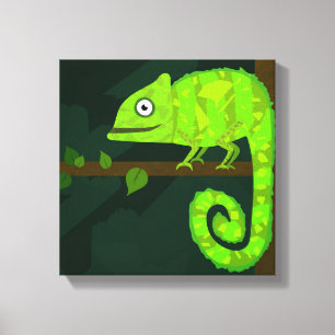 Impressão Em Tela Ilustração de Camaleão Verde Fofo Réptil Tropical