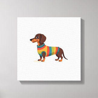 Impressão Em Tela Ilustração de Dachshund de Suéter Vintage Colorido