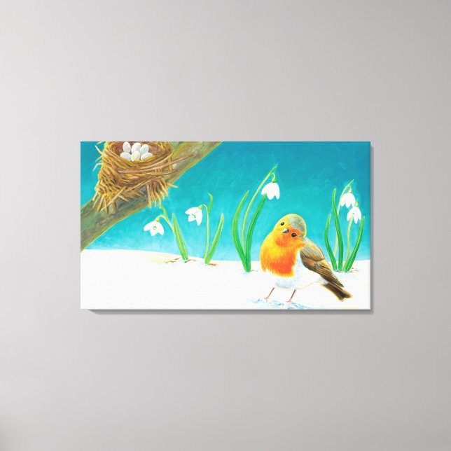 Impressão Em Tela Ilustração de Liras de Neve Red Robin Primavera (Frente)