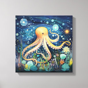 Impressão Em Tela Ilustração de Octopus Whimsical