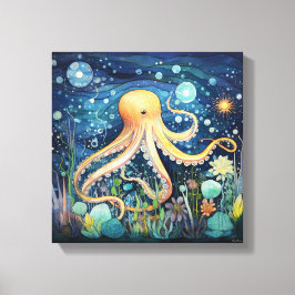 Impressão Em Tela Ilustração de Octopus Whimsical