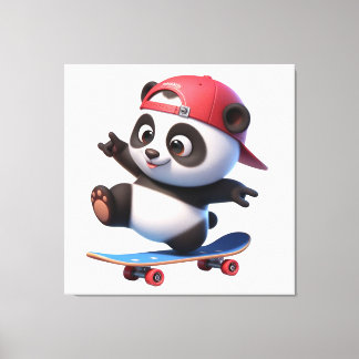 Impressão Em Tela Ilustração de Panda Fofinho de Skate