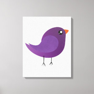 Impressão Em Tela Ilustração de Passarinho Roxo Fofo