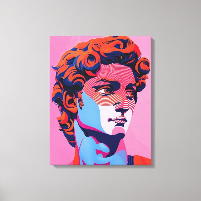 Impressão Em Tela Ilustração de Pop de arte Michelangelo David Neon (Frente)