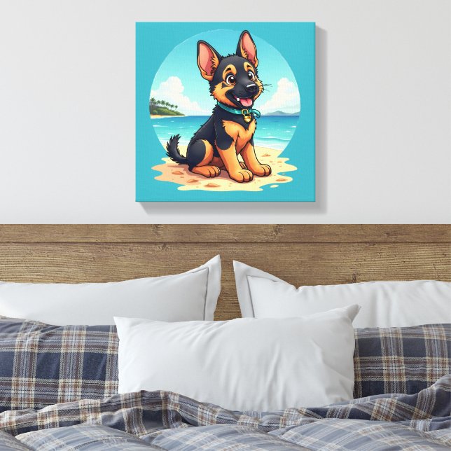Impressão Em Tela Ilustração de praia de papoila de German shepherd  (Insitu(Quarto))