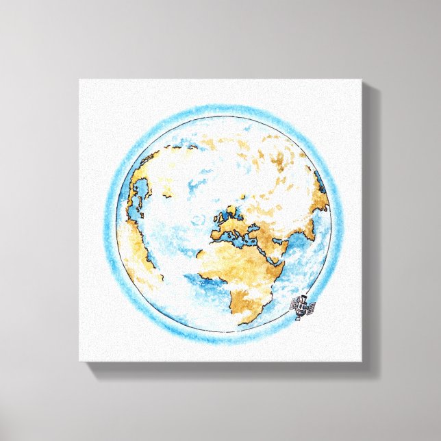 Impressão Em Tela Ilustração de satélite orbitando a Terra (Frente)