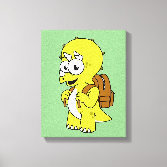 Impressão Em Tela Ilustração De Tricerátops Com Mochila. (Frente)