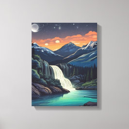 Impressão Em Tela Ilustração de um Lago à Noite