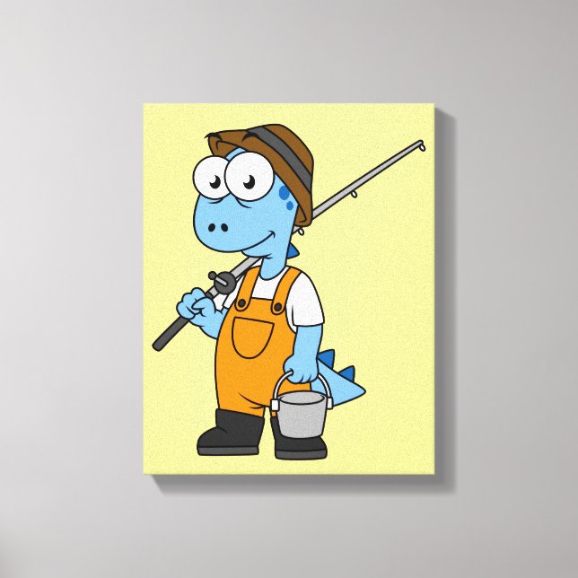 Impressão Em Tela Ilustração De Um Pescador De Allosaurus. (Frente)