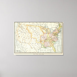 Impressão Em Tela Ilustração do Mapa Histórico dos Estados Unidos de