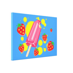 Impressão Em Tela Ilustração do picolé rosa e morangos