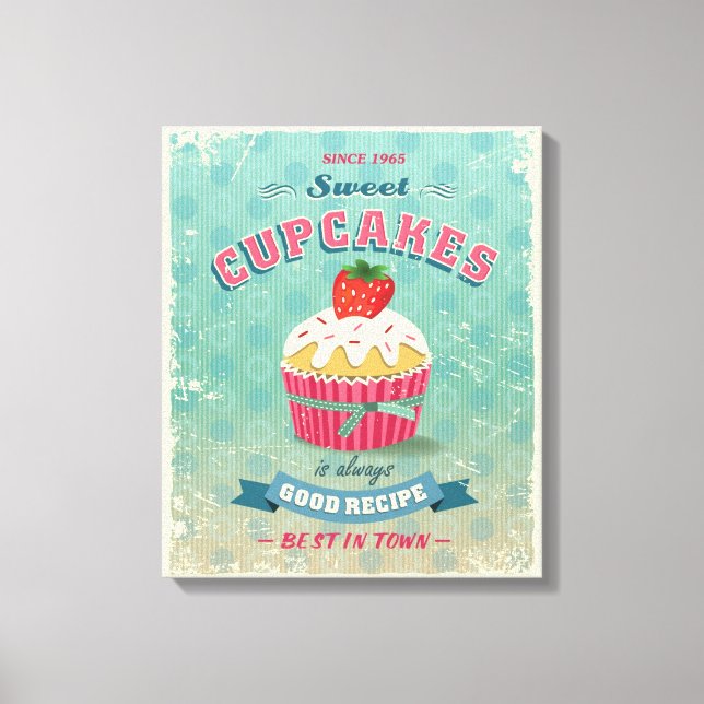 Impressão Em Tela Ilustração do sinal de cupcakes de safra (Frente)