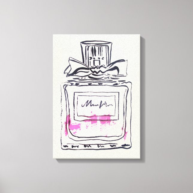 Impressão Em Tela Ilustração em aquarela de garrafa de perfume da mo (Frente)