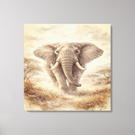 Impressão Em Tela Ilustração em Aquarela do Majestoso Elefante Afric