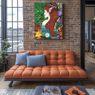 Impressão Em Tela Ilustração Floral de Fantasia do Homem Verde Elfo