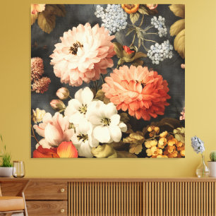 Impressão Em Tela Ilustração Floral Vintage com Flores Mistas