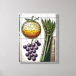 Impressão Em Tela Ilustração Geométrica de Alimentos da Colheita
