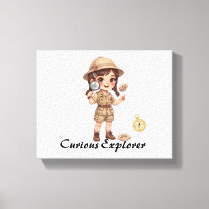 Impressão Em Tela Ilustração Gráfica de Menina Exploradora Chibi Fof