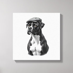 Impressão Em Tela Ilustração Gráfica Monocromática de Boxer Antigo c