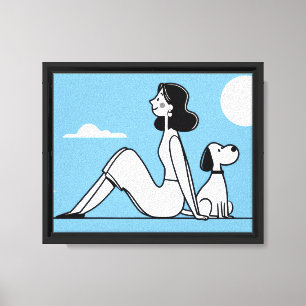 Impressão Em Tela Ilustração Minimalista de Mulher e Cachorro