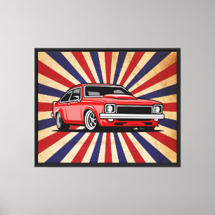 Impressão Em Tela Ilustração Retro de Carro Clássico Vermelho – Músc