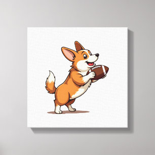 Impressão Em Tela Ilustração Retro Desportiva de Cão de Futebol Corg