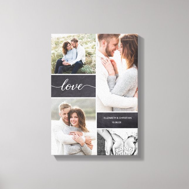 Impressão Em Tela Imagem do Chalkboard Wedding Collage Love (Frente)